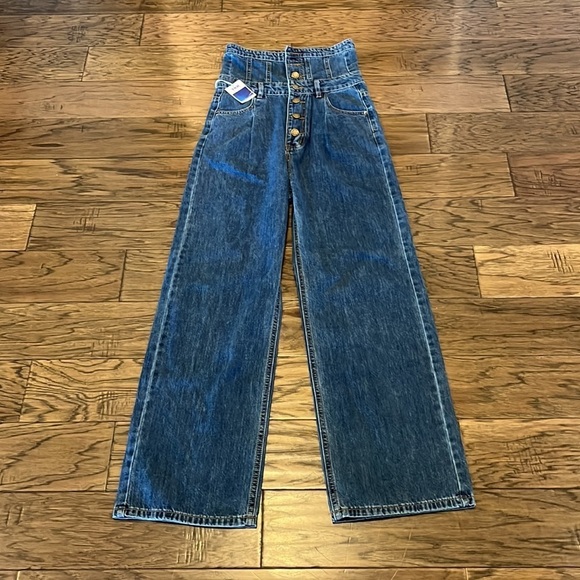 YKK Jeans Wide Leg High Rise NWT Size L - Picture 1 of 16